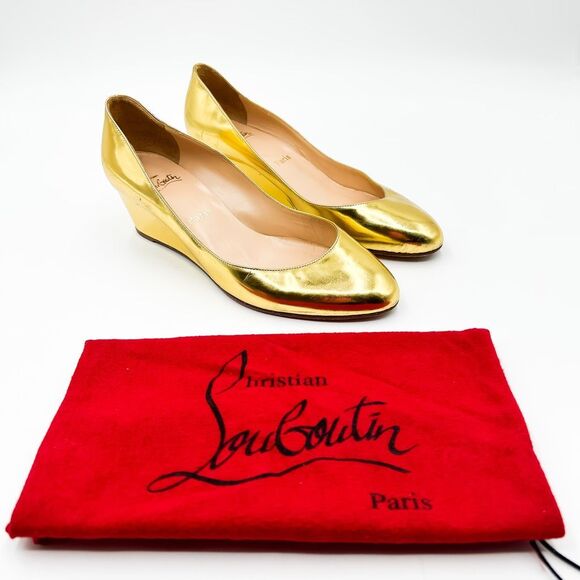 Christian Louboutin Metallic Gold Miminette Wedges Heels Pumps EU 41 US 11 - Picture 1 of 13